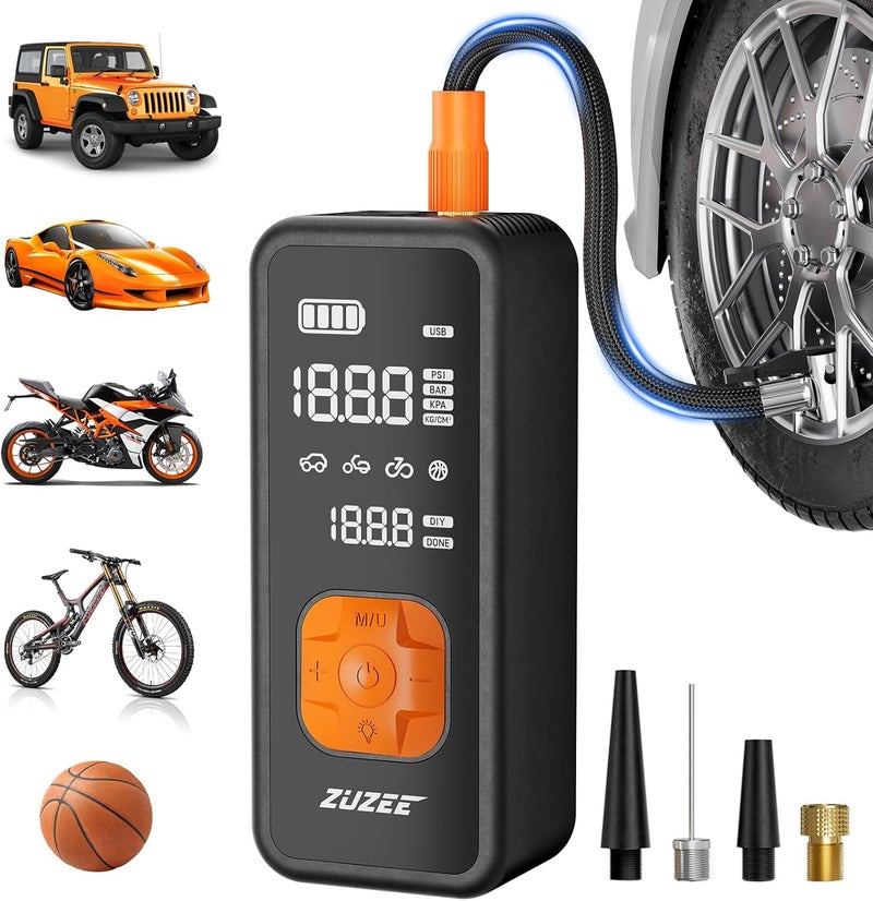 ZUZEE Tire Inflator Portable Air Compressor - 4X Faster Inflation, 150PSI Air Pump for Car Tires with Digital Pressure Gauge/LED Light, Portable Tire Inflator for Car, Moto, Bike, Ball, etc - Image 1